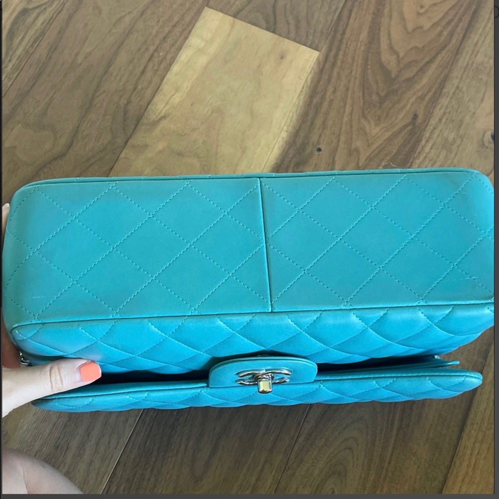 Chanel Jumbo Double Flap Bag Turquoise Blue Lambskin - Picture 10 of 15